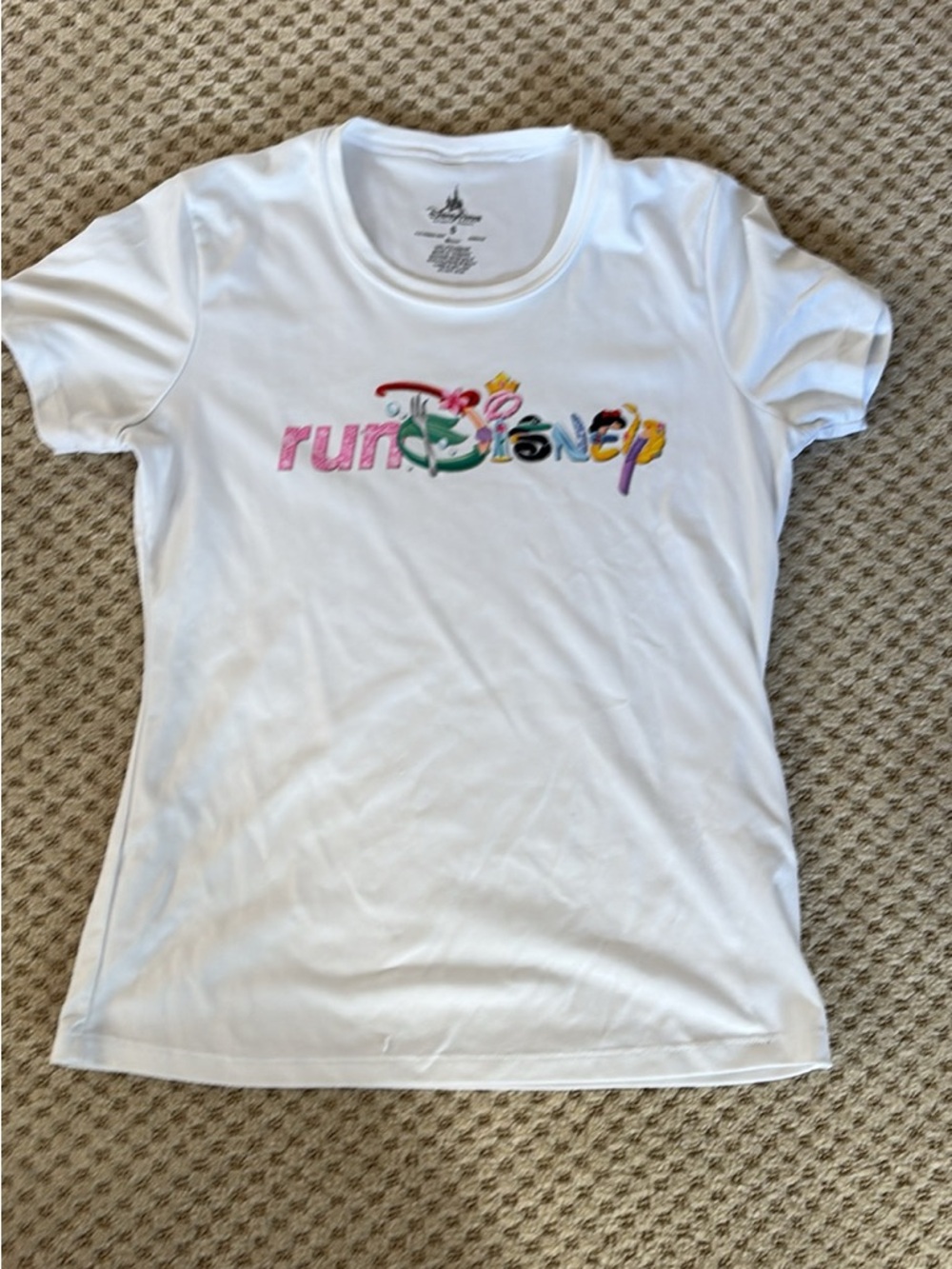 Disney White Short Sleeve Tee with Multicolor runDisney Logo